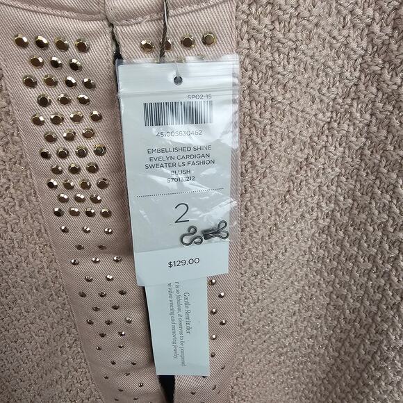 Chico’s Women’s Cardigan Size 2 NWT Blush Open Front Embellished Cardigan - Picture 4 of 4